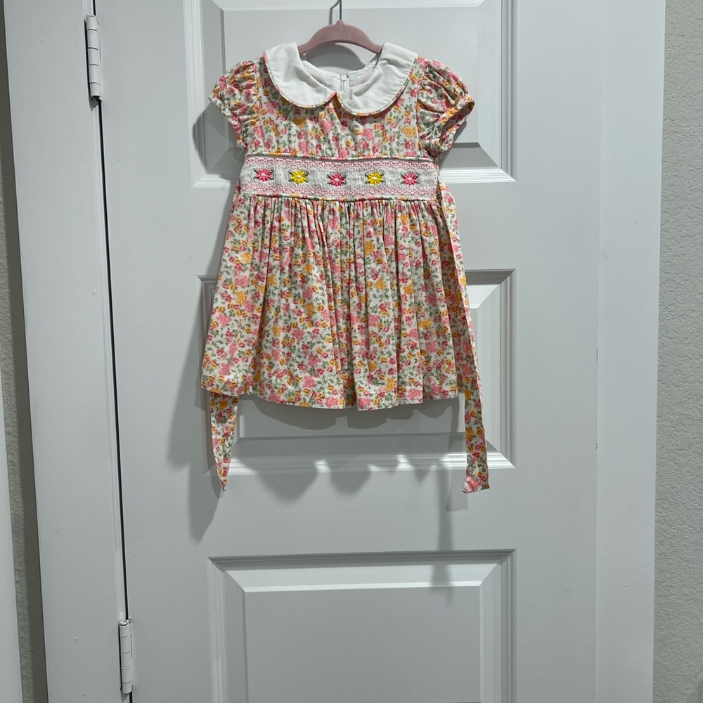 Iris & Ivy Pink Floral Baby Dress with White Collar